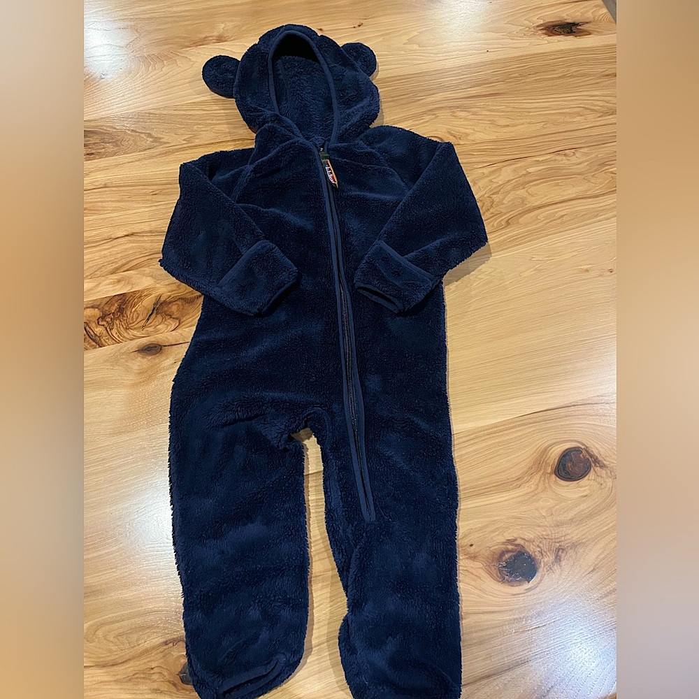LLBean baby hi pile fleece bunting with bear ears!